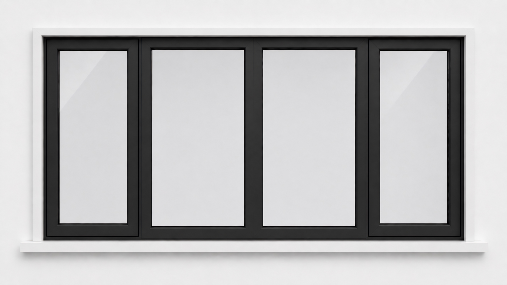 Close-up view of green-framed aluminium French windows fully opened, revealing a cosy, well-lit living room interior.